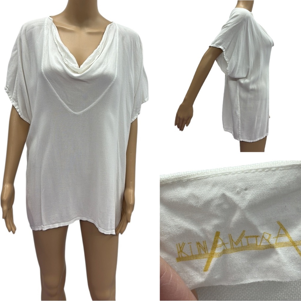 Kin Amora White Cowl Neck Dolman Short Sleeve Top Blouse One Size Fits Most
